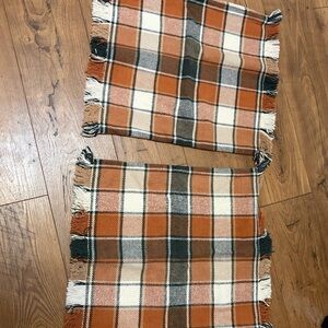 Set of Plaid Fringe Pillow Covers - Orange and Green